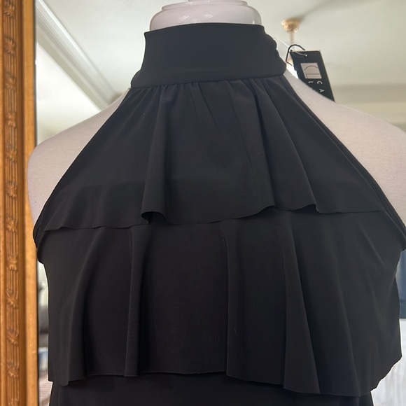 NWT Carole Little Black High Cut in Neck Ruffle Flattering Top Sleeveless Size S - Picture 5 of 5